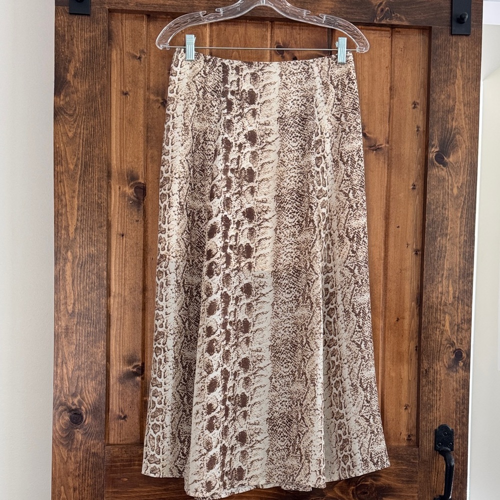 Neutral Snake-Print A-Line Skirt